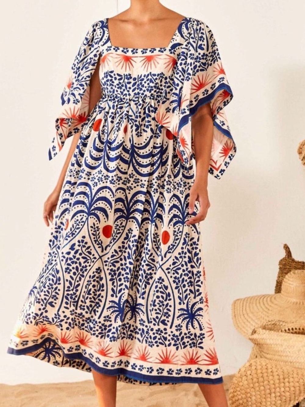 Afternoon Breeze  Blue & Coral Floral Maxi Dress size Xs NWT
